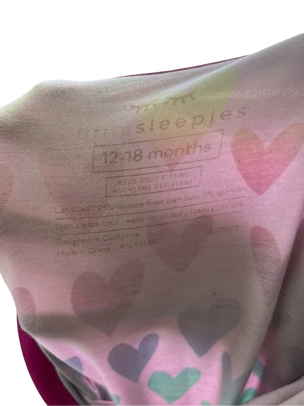 Little Sleepies Pink Heart Print Footie Pajamas Zip Up Kids Size 12-18 Months